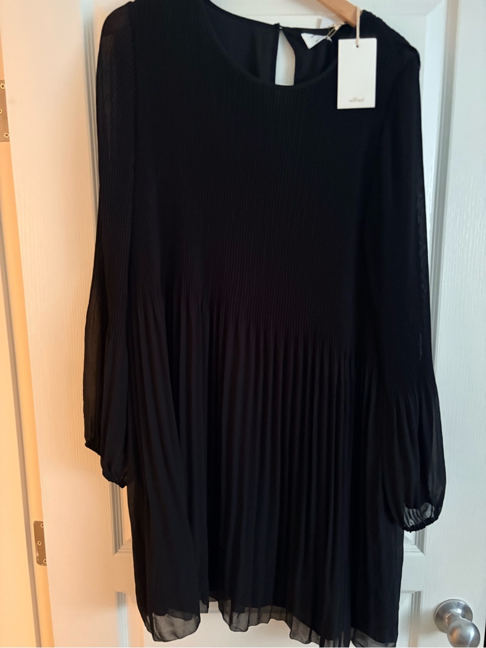Wilfred Black Pleated Long-Sleeve Dress